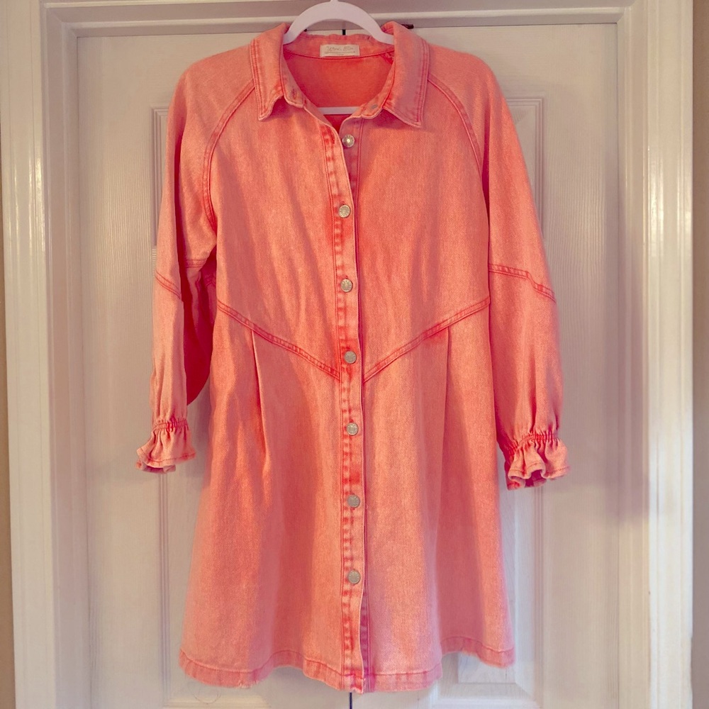 Cute Uptown Ellie pink mini denim dress. Size Lg. Worn once. Non smoking home.